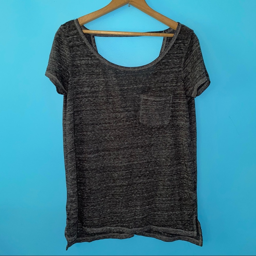 American Eagle Gray Burnout Pocket Tee Open Back T-Shirt S Basic Simple